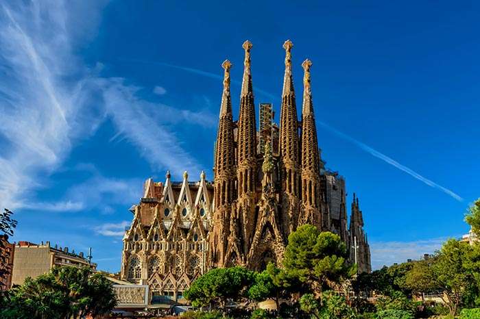 A view of the Sagrada Familia, sky behind it